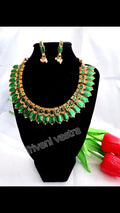 Green traditional  short necklace with earring