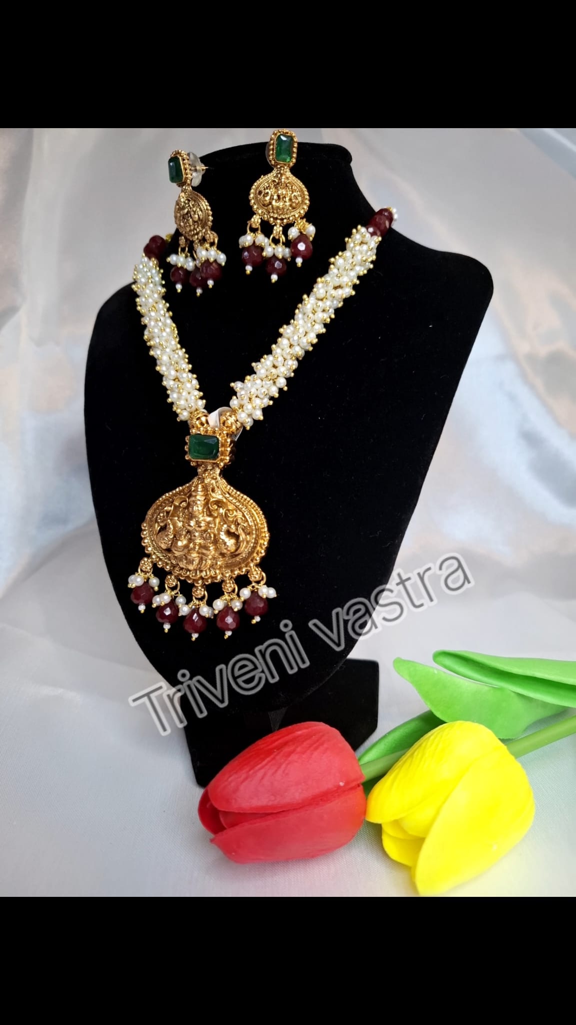 Goddess beaded short necklace with earring