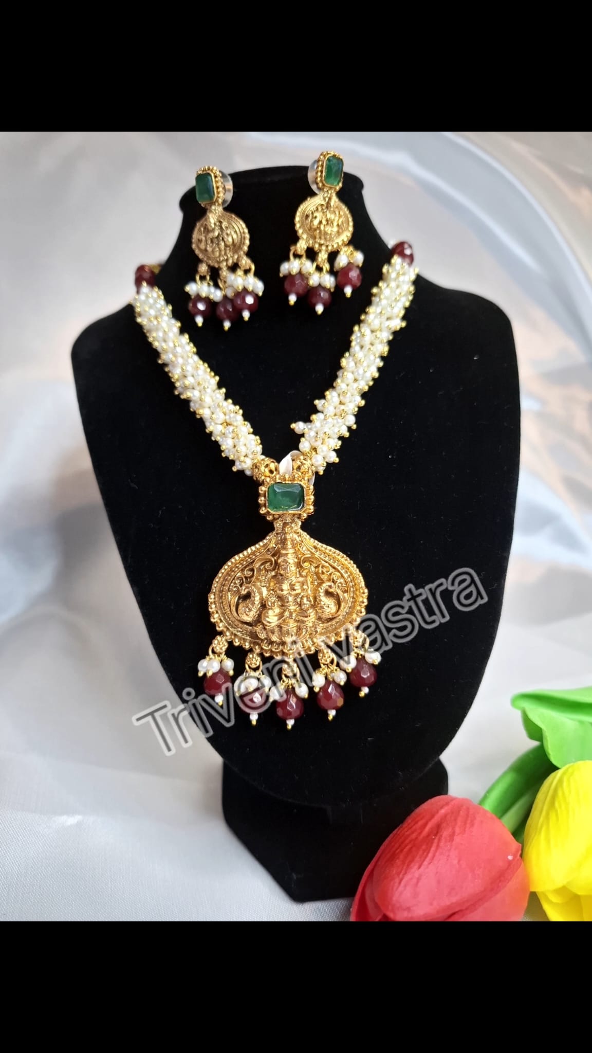 Goddess beaded short necklace with earring