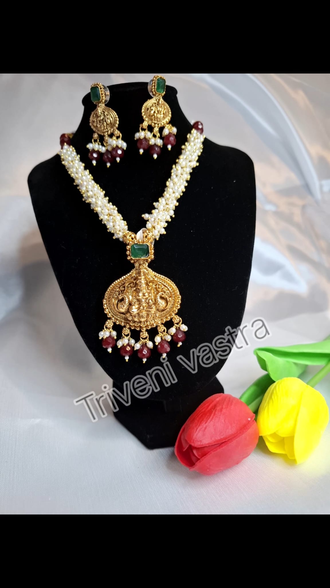 Goddess beaded short necklace with earring