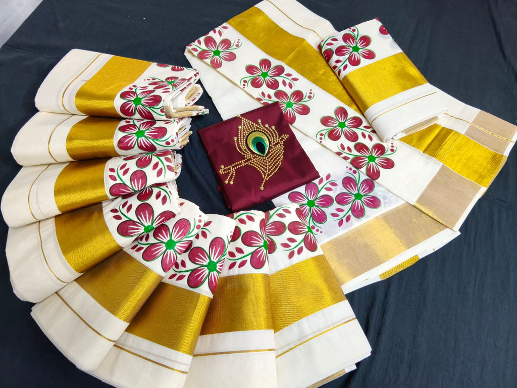 Settumundu with unstitched blouse