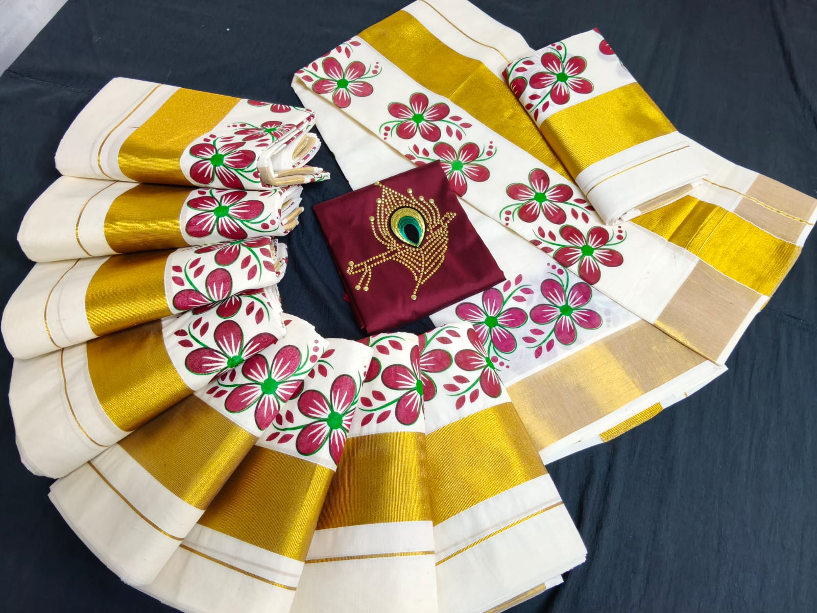 Settumundu with unstitched blouse