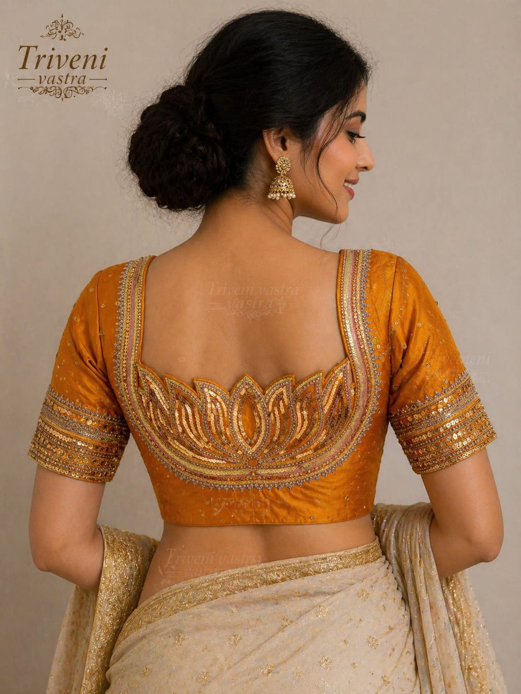Designer Saree blouse - Lotus design- yellow