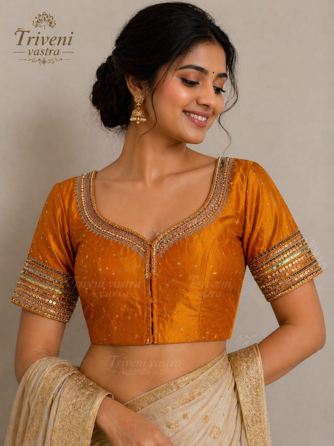 Designer Saree blouse - Lotus design- yellow