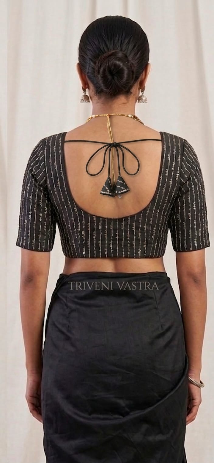 Embroidered Readymade saree blouse- Black