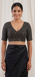 Embroidered Readymade saree blouse- Black