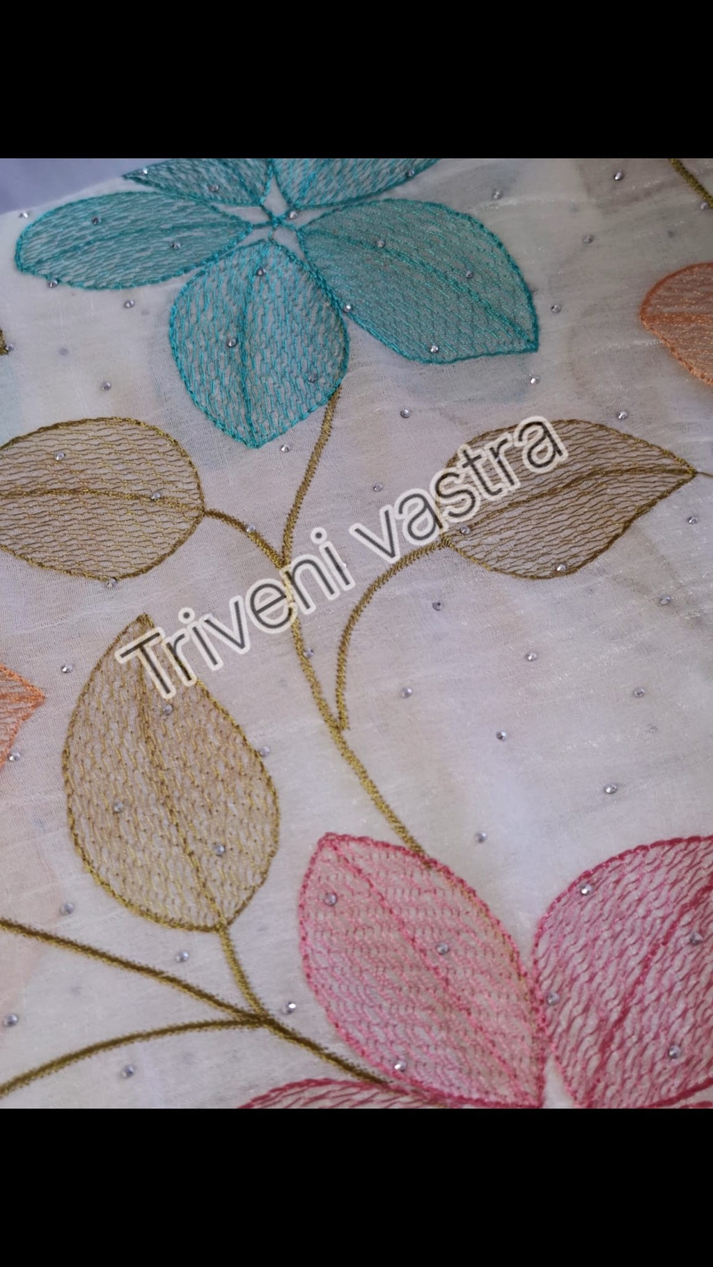 Embroidered saree with running blouse -white