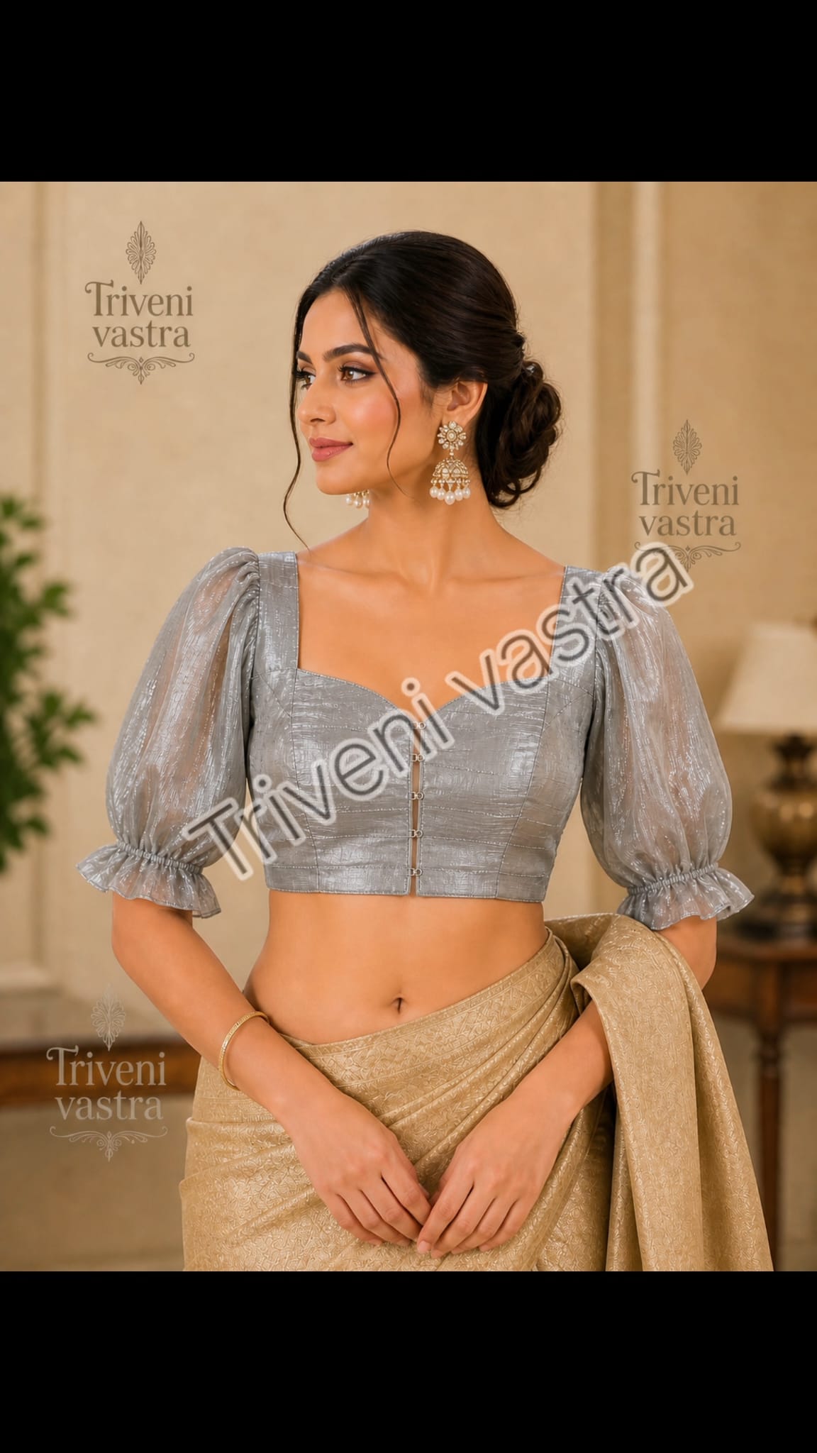 Readymade Saree Blouse-Grey