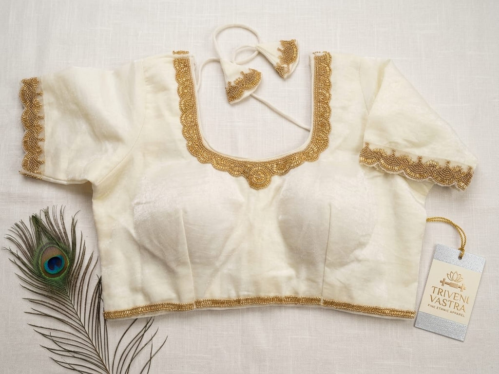 Designer Readymade saree blouse- Offwhite