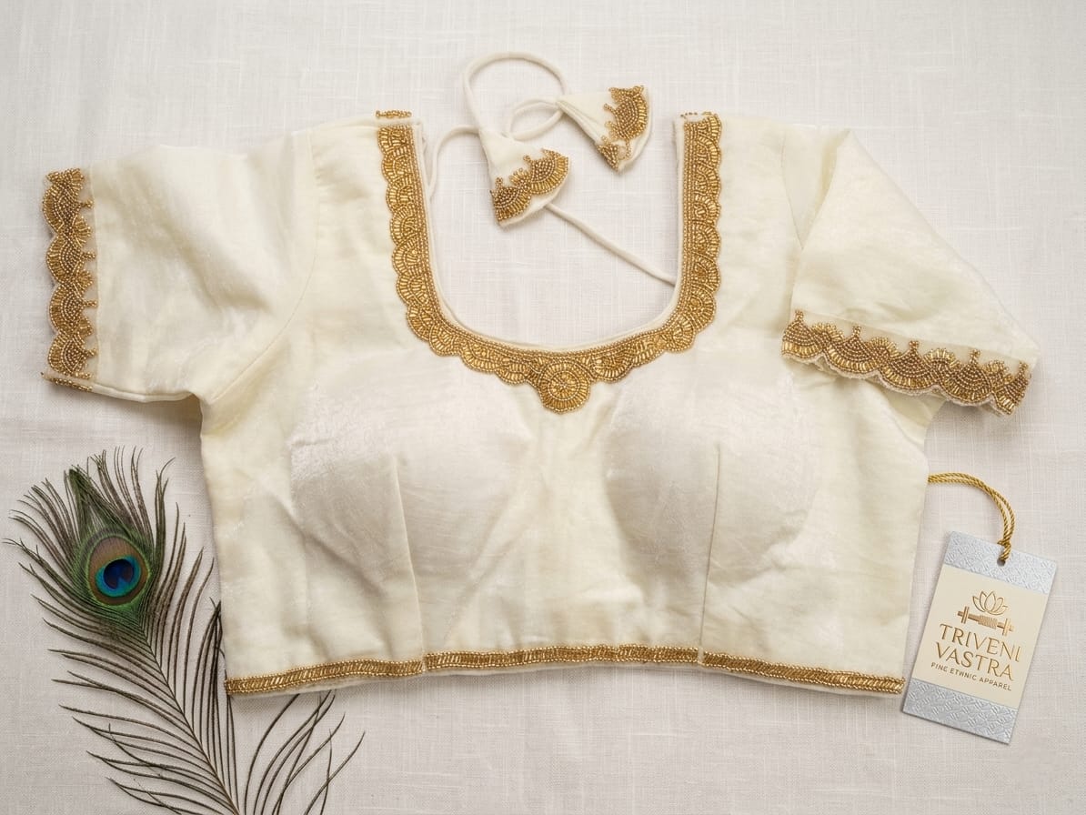 Designer Readymade saree blouse- Offwhite