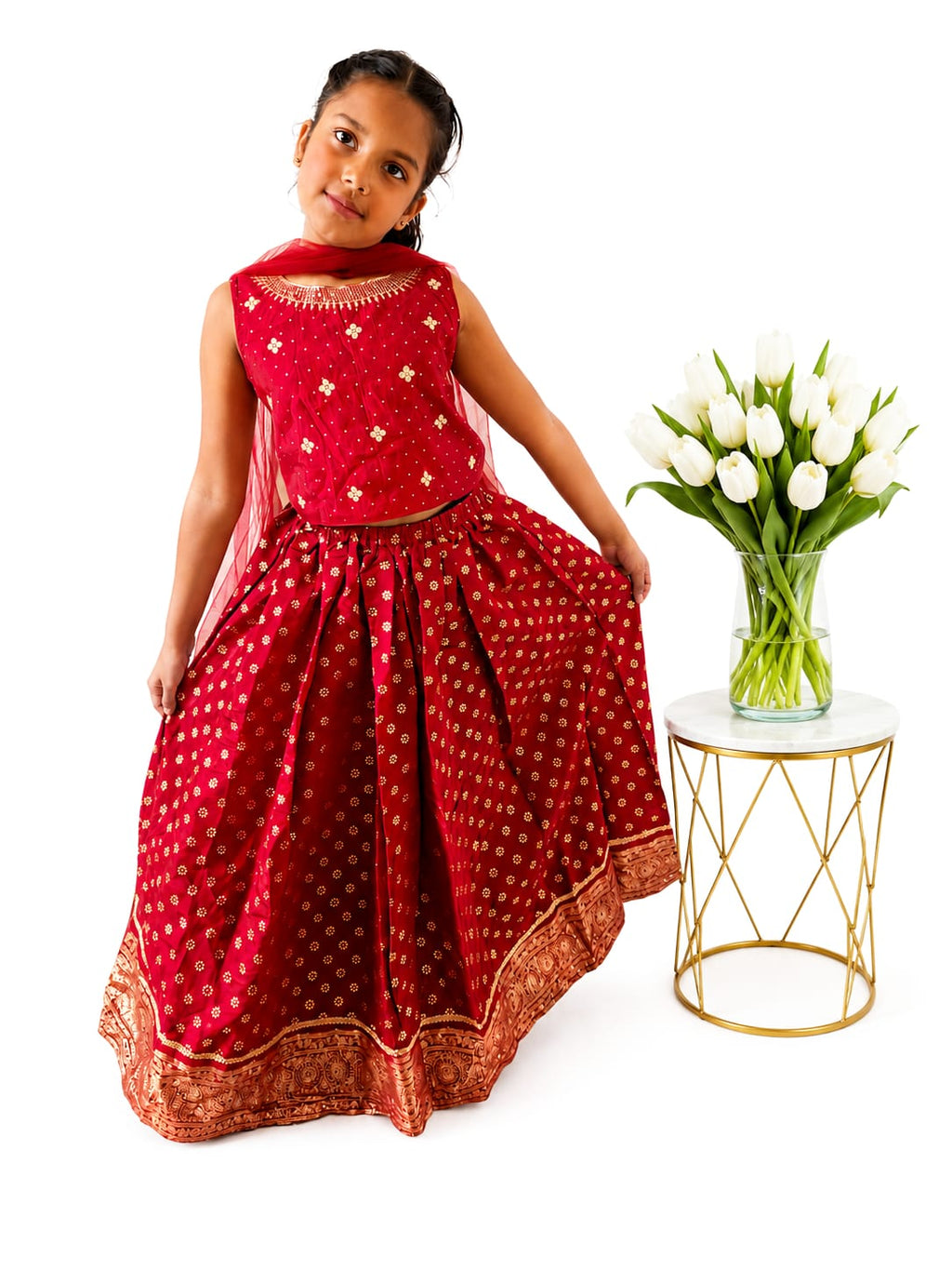 Girls' 3-Piece Lehenga Choli Set .
