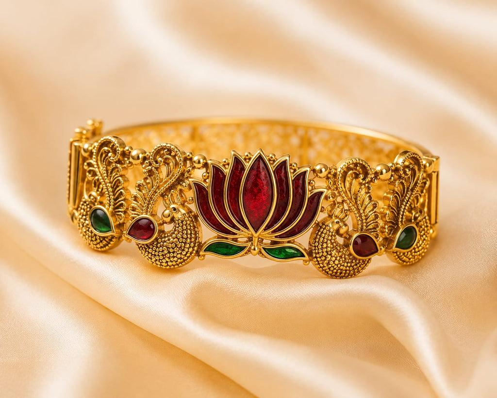 Bangle- Golden with Red Lotus