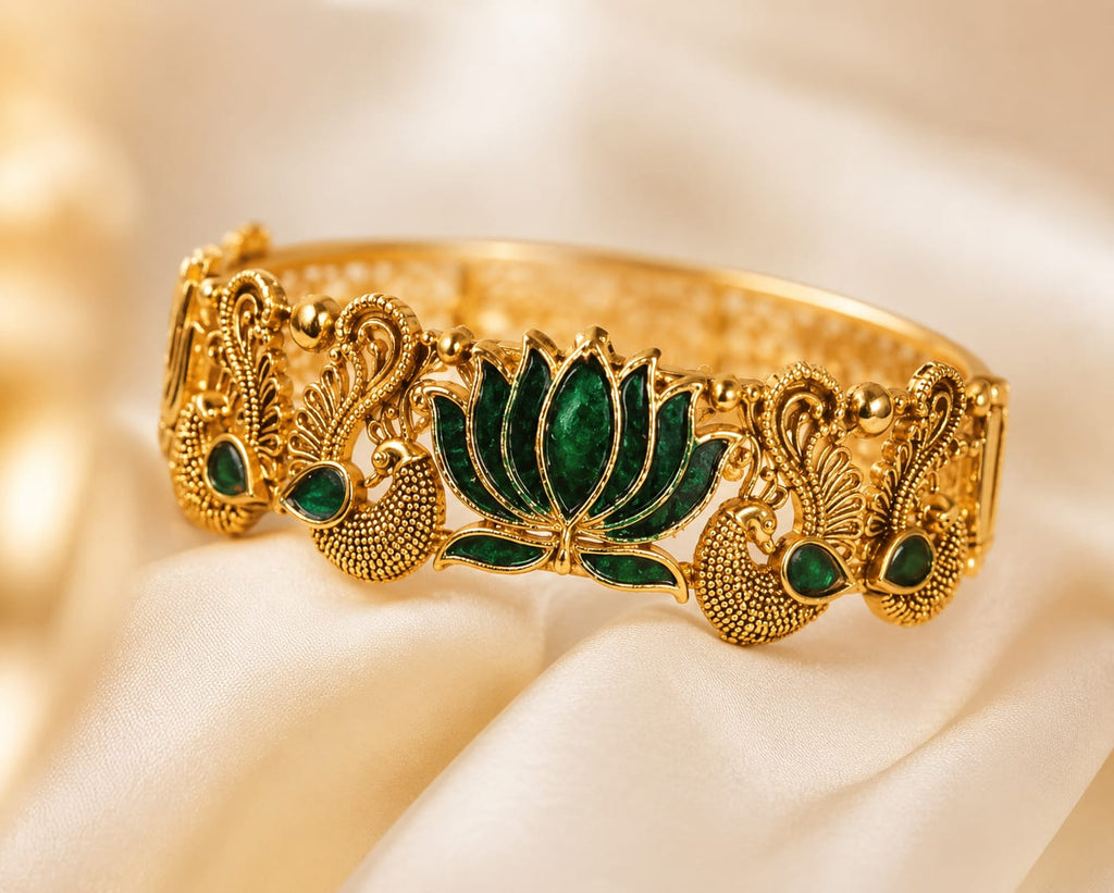 Bangle  Golden with Green Lotus