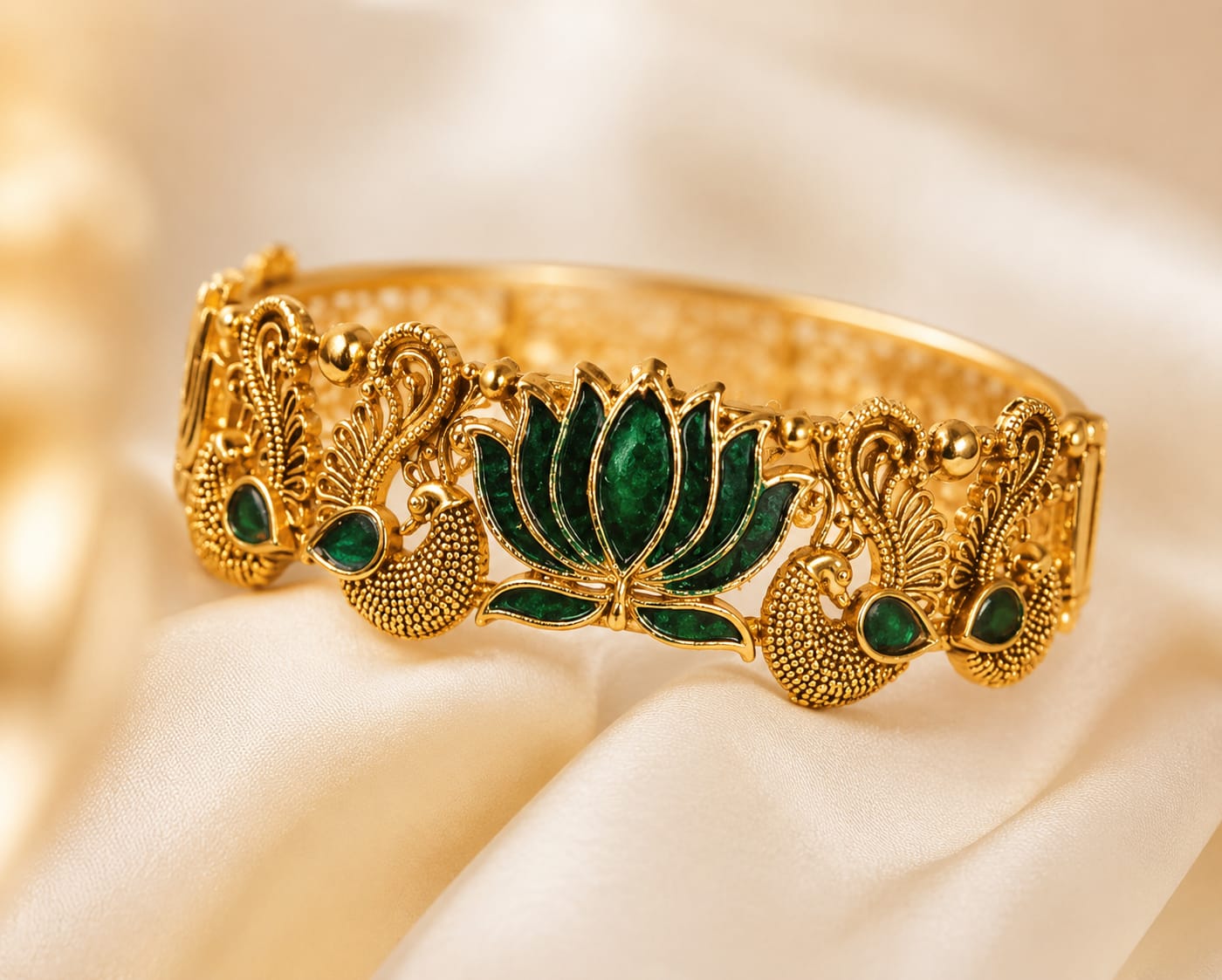 Bangle  Golden with Green Lotus