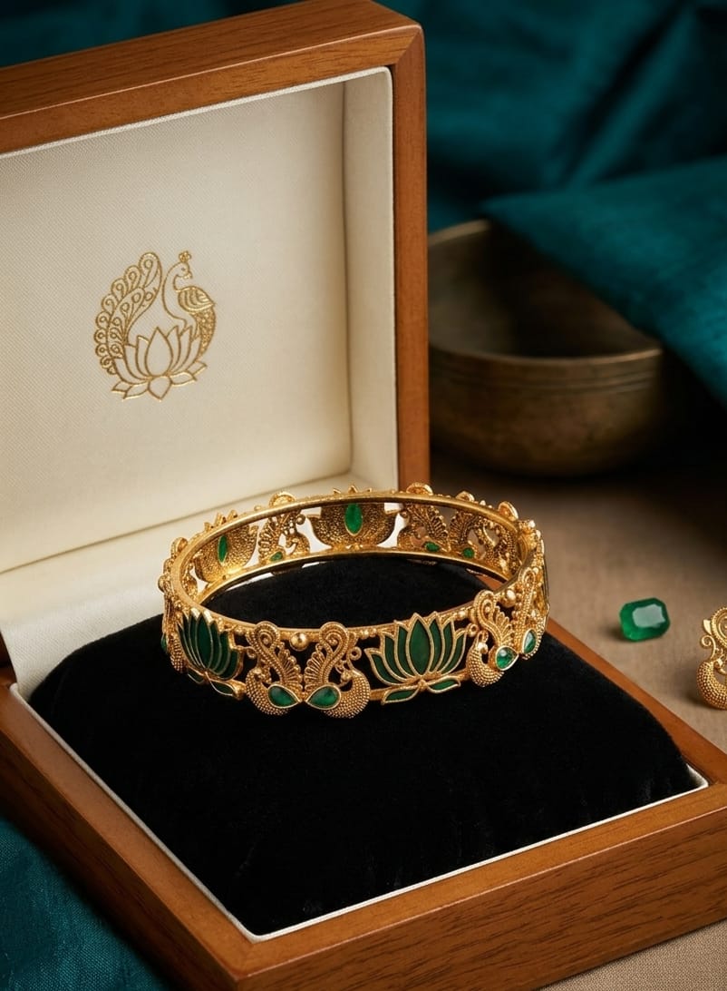 Bangle  Golden with Green Lotus