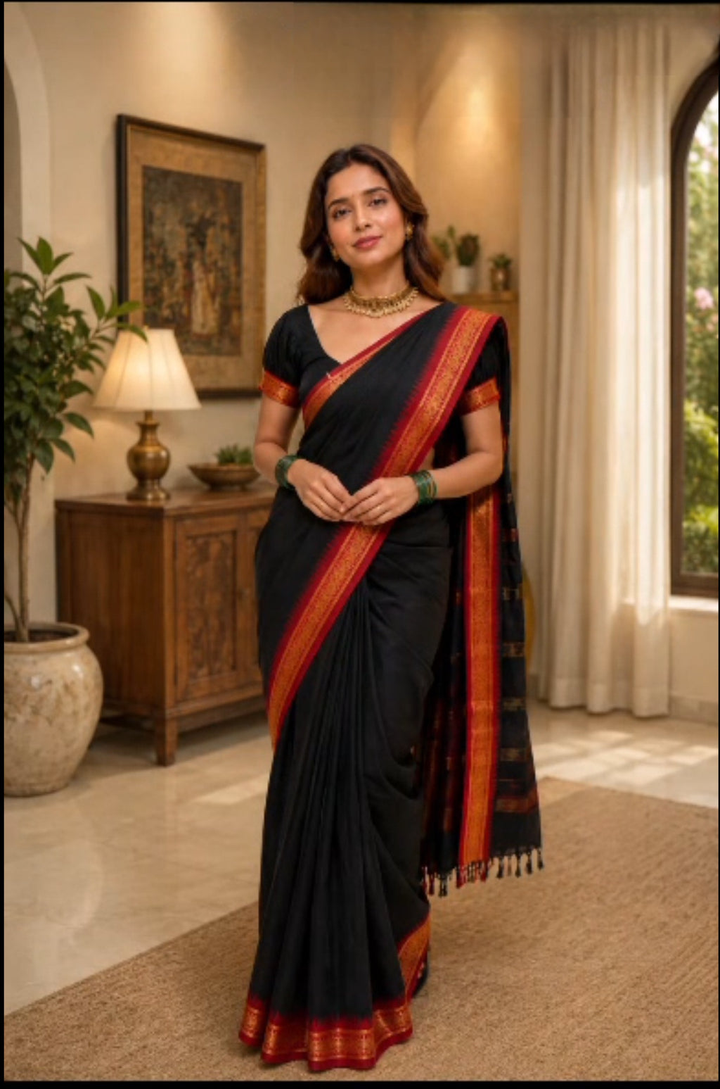 Black & Red saree- Kanchi Silk cotton Blend
