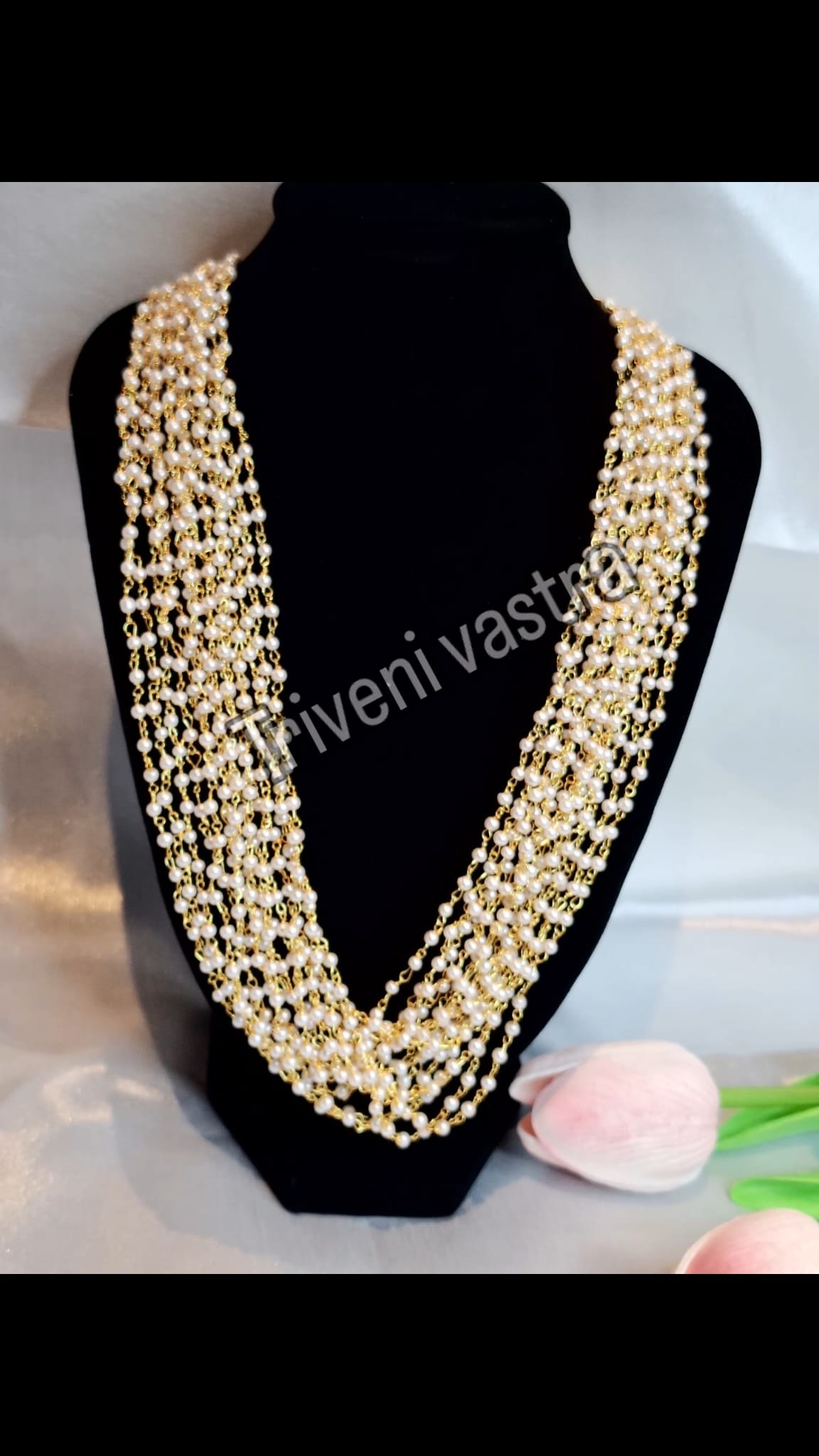 Long Beaded Necklace white