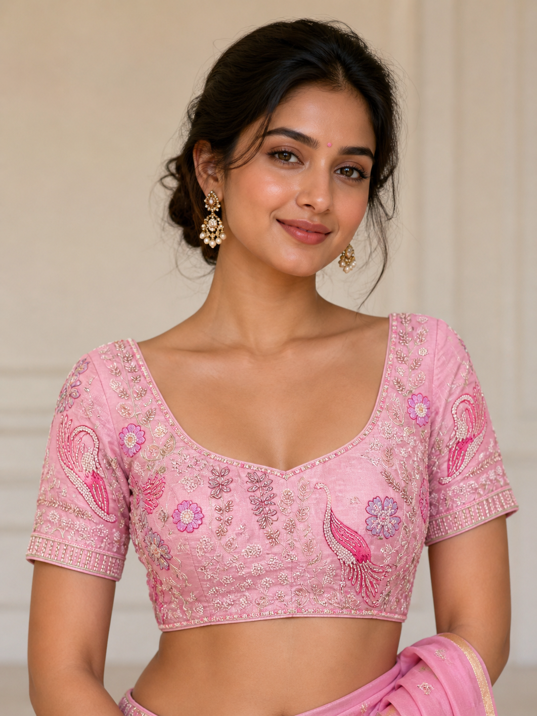 Designer Blouse - Pink with side zip