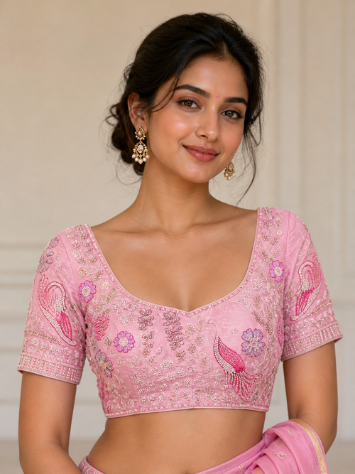 Designer Blouse - Pink with side zip