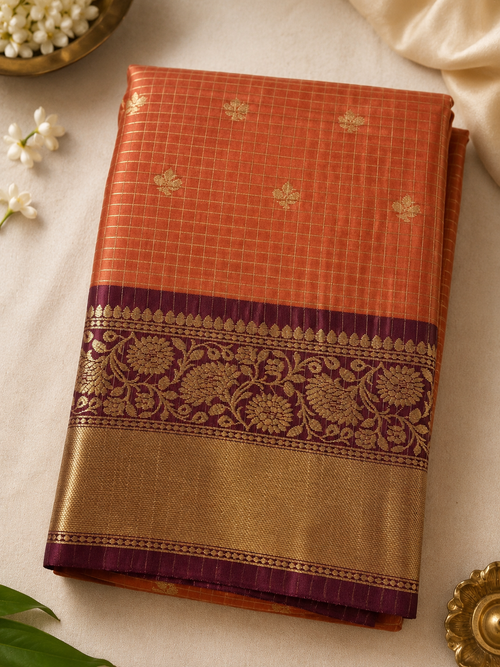 Burned orange silk saree