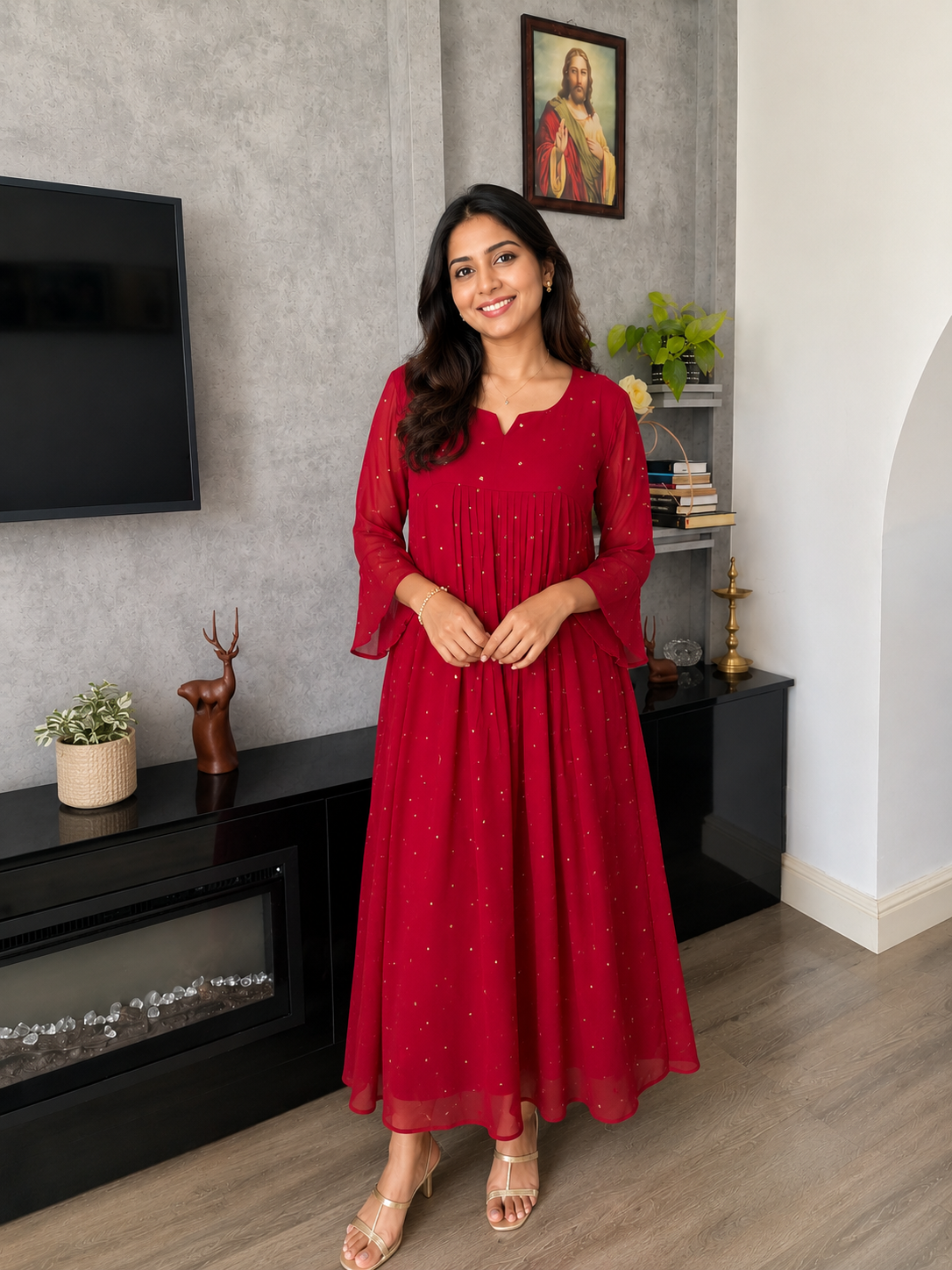 A line Dress/ kurthi - Redish Maroon