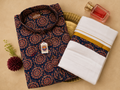 Blue & Burgenty Kurtha (XL) with maching mundu (Dhoti)