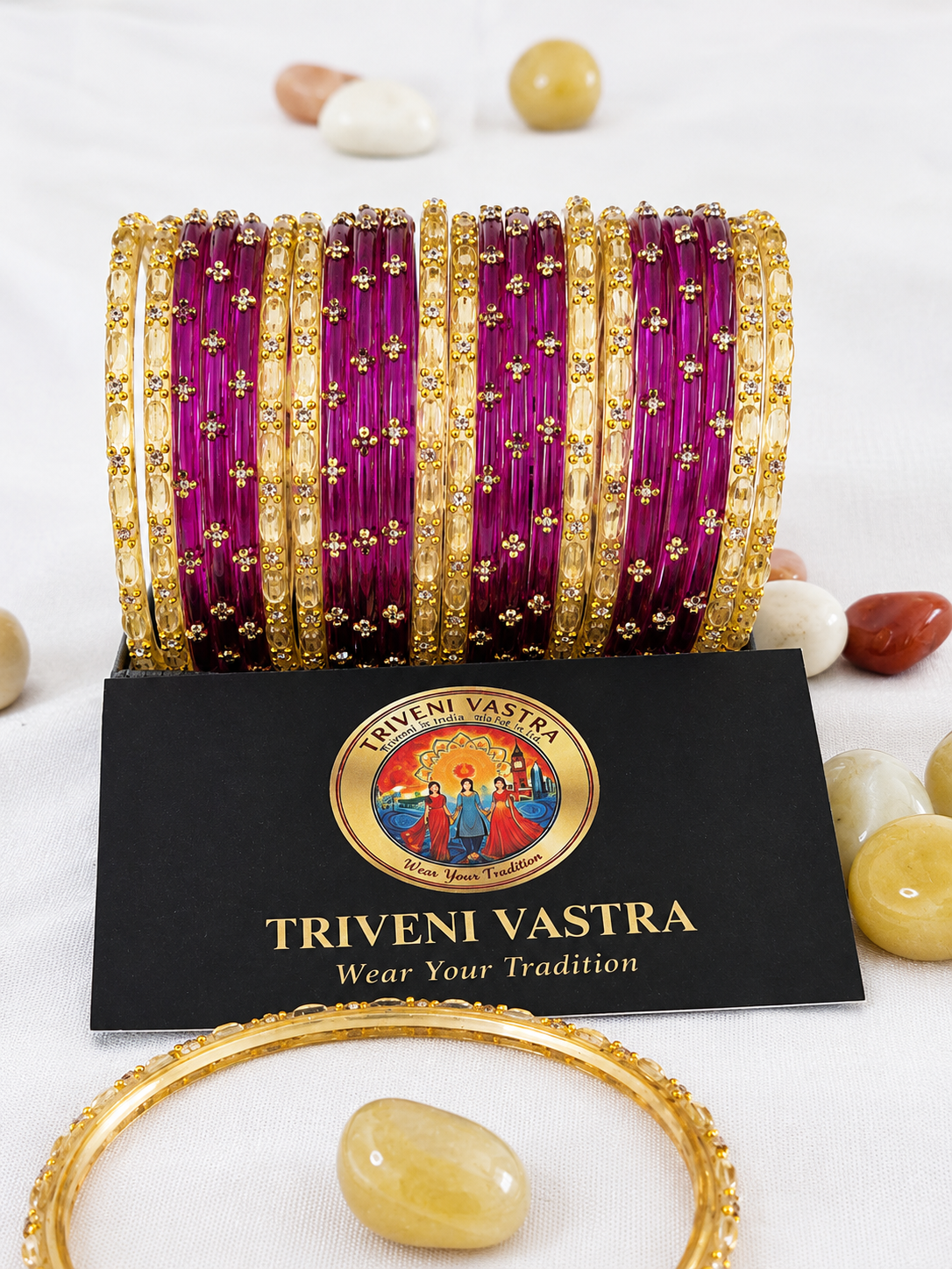 Glass bangles - purple & golden (2.8)