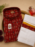 Maroon Shirt (XL) with matching Mundu ( Dhoti)