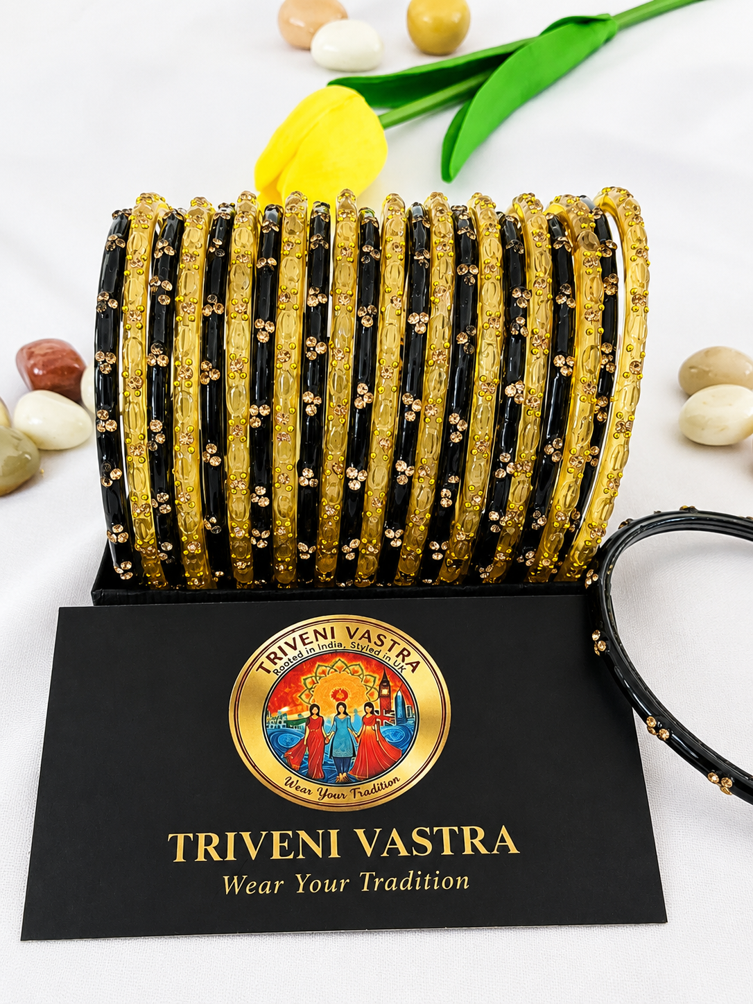 Glass bangles - Black & Golden (2.6)