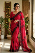 Red Georgette saree with running blouse