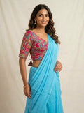 Plain sky blue Saree