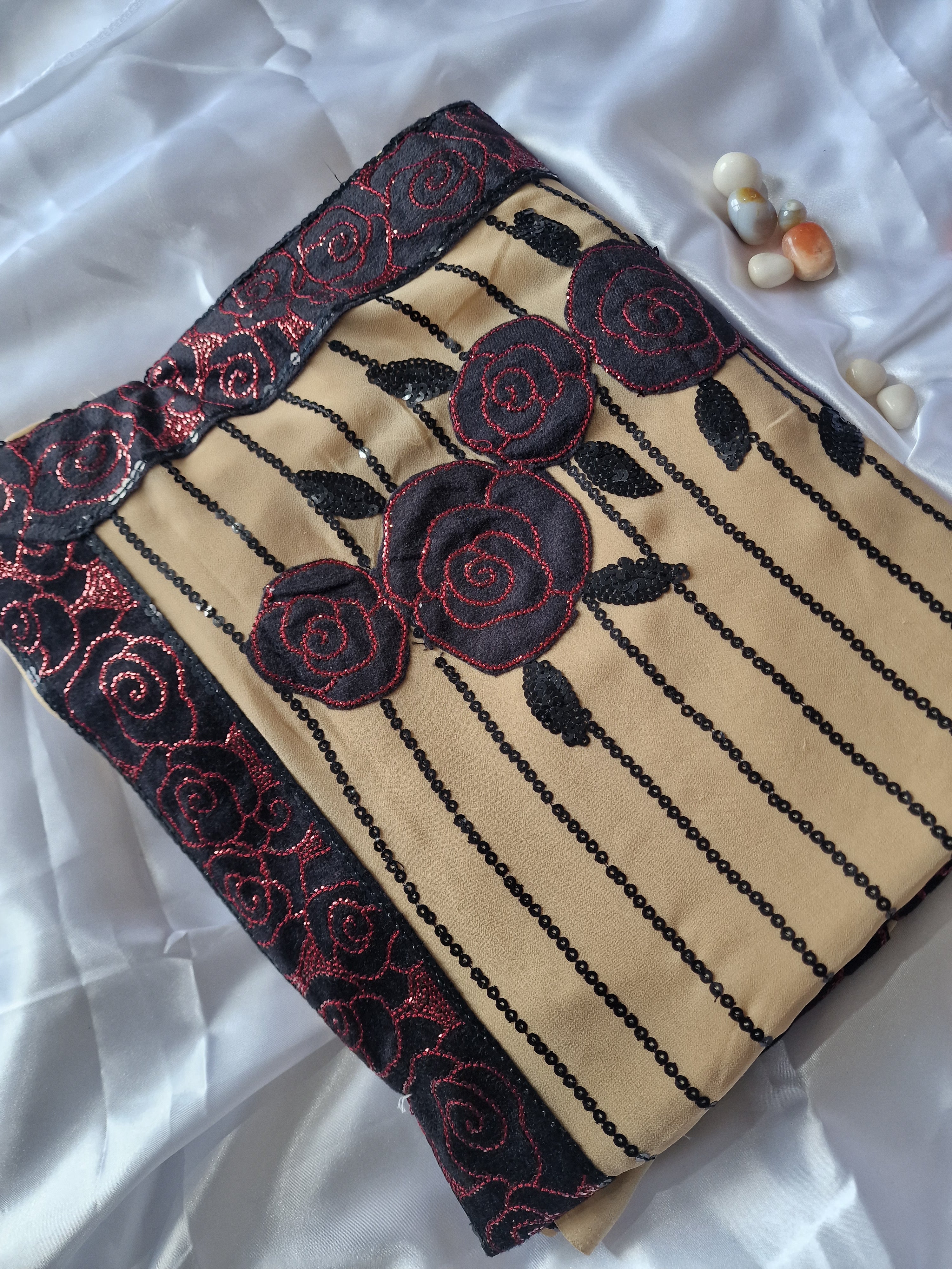 Biege Sequin-Embellished Georgette Saree