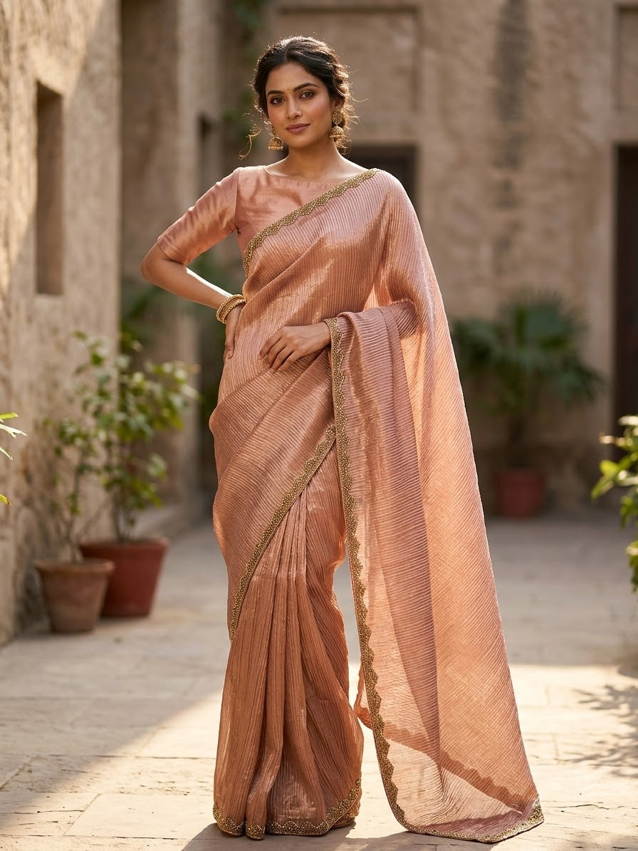 Crape Saree with beaded boarder